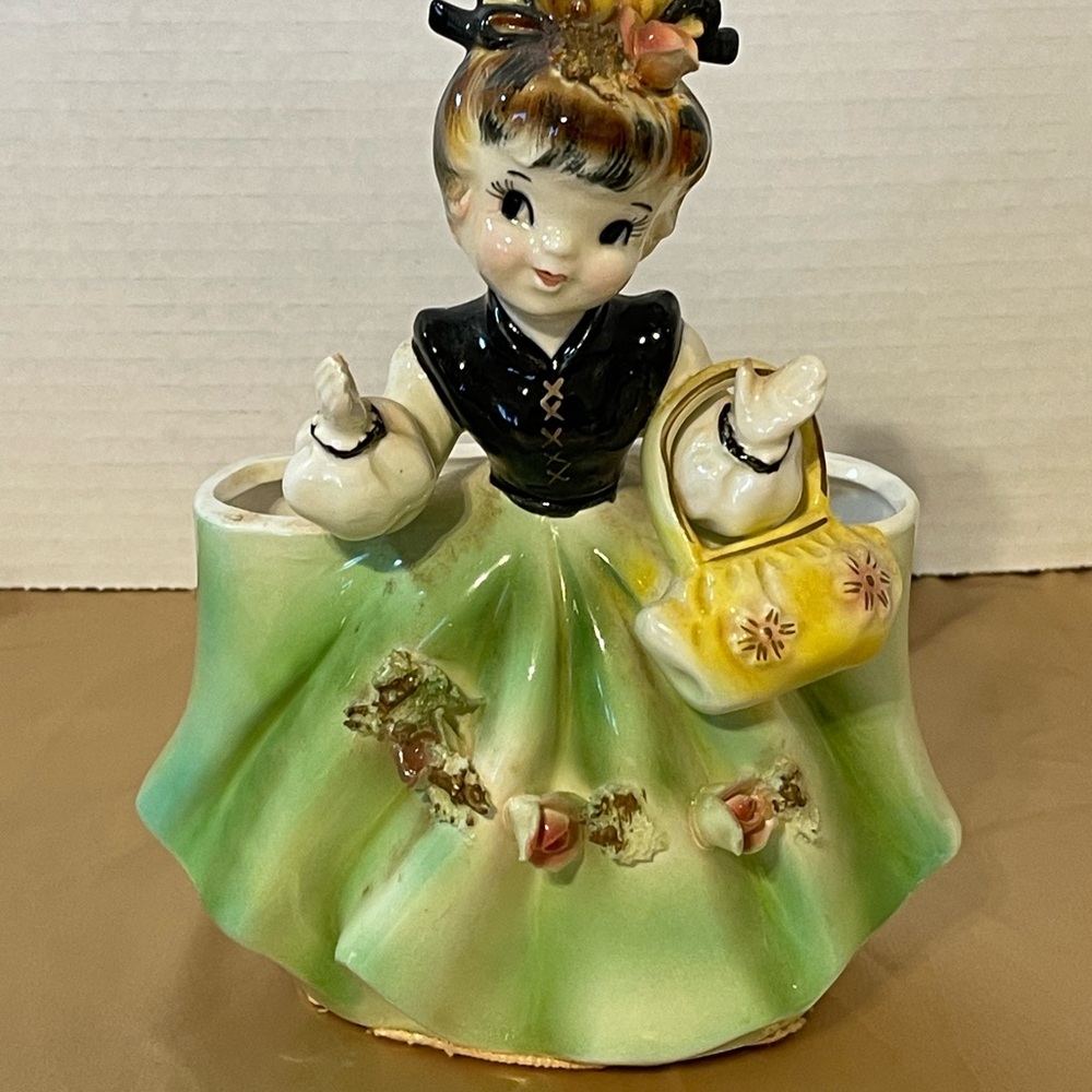 Vintage Ceramic Girl Figurine Planter